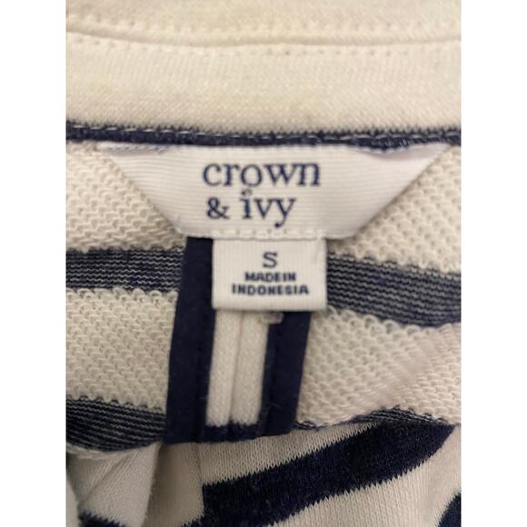 Crown & Ivy Navy White Breton Stripe Blazer Jacket Nautical Buttons Pockets (S) - Picture 9 of 11